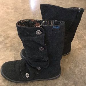 Gray fabric boots